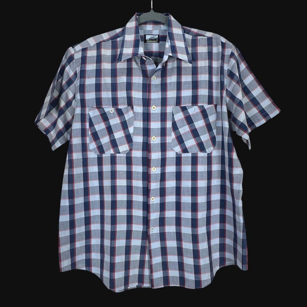 Vintage Fieldmaster Plaid Button Down Shirt Mens Large Perma Prest Short Sleeve